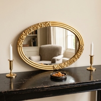 Miroir mural ovale en or antique, cadre floral orné, miroir décoratif, décoration murale dorée classique pour hôtel, chambre à coucher, entrée