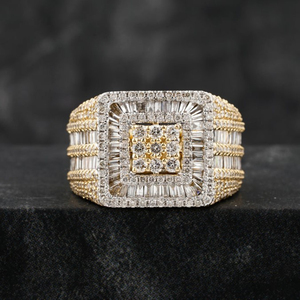 Bague en diamant Moissanite VVS or massif 14 carats bijoux fins Hiphop Style bague en diamant taille baguette pour hommes - Product Image 3