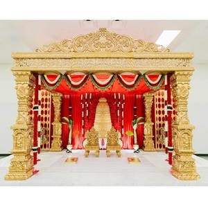 Pilar de Ganesh del sur de la India, decoración de Mandap de boda, Mandap dorado, Mandaps de boda india de EE. UU., estructuras de fibra tradicionales y modernas - Product Image 1