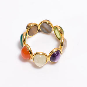 Anillo de piedras preciosas mixtas de Plata de Ley 925, piedra Natural de corte ovalado chapado en oro, clásico para boda, compromiso, fiesta, regalo de joyería - Product Image 2