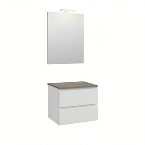 <b>Wall</b>-Hung Bathroom Cabinet with White Wood Drawers Concrete Top 60x80 <b>LED</b> <b>Mirror</b> with Belize Lamp - Product Image 2
