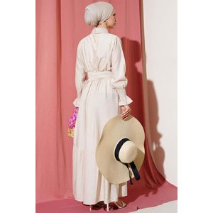 Elegante vestido informal de oficina para mujer con cinturón en el tobillo Brazo largo hasta el suelo Diseño de piedra Característica translúcida para Day Club Office - Product Image 1