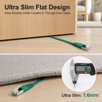 Câble Ethernet plat Cat7 haute vitesse 10 Gbit/s 32AWG en cuivre nu U/FTP vert, cordon de raccordement réseau mince pour routeur, modem, PC
