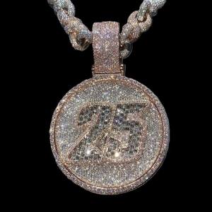 Colgante de Moissanita con Número 25 Iced Out, Plata de Ley, Chapado en Oro de 18k, Cadena Cubana, Joyería de Lujo Hip Hop, Bling Personalizado - Product Image 5