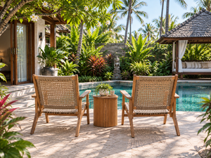 Chaise de jardin tressée en bois, siège de salon extérieur, mobilier de patio et de bord de piscine pour hôtel-resort - Product Image 2
