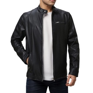 Chaqueta de PU con cuello de pie para hombre, interruptor de control con cremallera, abrigo de piel sintética - Product Image 1