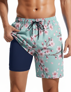 <b>Men's</b> 2-in-1 Gym Running Board <b>Shorts</b> <b>Swim</b> Trunks Solid Recyclable Woven Material Mid Waist Sporty Customizable Printed <b>Pattern</b> - Product Image 5