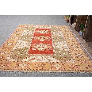 Alfombra Kilim turca Vintage de 4,4x6,4 pies, diseño de retazos rojo y verde, tejido plano de lana, respaldo de látex para pasillo rectangular para adolescentes de 10mm - Product Image 3