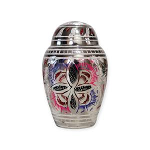 Decorative Blue and Silver Metal Keepsake Urn with <b>Textured</b> Center Band and Floral Etching Design - Product Image 6