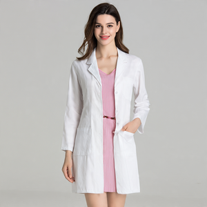 RT-148 personnalisé LOGO professionnel unisexe manteau coton Polyester uniformes hospitaliers médecin-infirmière porter des blouses de laboratoire blanches - Product Image 4