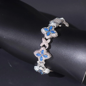Blue Moissanite Stone Clover <b>Infinity</b> Iced Out <b>Bracelet</b> Silver Fully Paved Sparkling Luxury Statement Jewelry - Product Image 4
