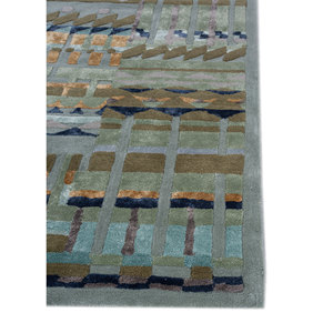 Alfombra Rectangular Azul Confeti Geométrica de Lana y Viscosa Hecha a Mano para el Hogar, Pasillo, Dormitorio o Junto a la Cama - Modelo Tra-14901 - Product Image 4