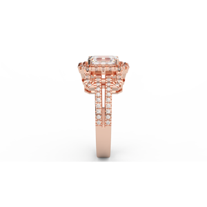 Anillo fino de oro amarillo de 14 quilates con diamante de corte esmeralda Diamantes de Halo chapados en rodio Certificado IGI Número de patrón WA16 - Product Image 1