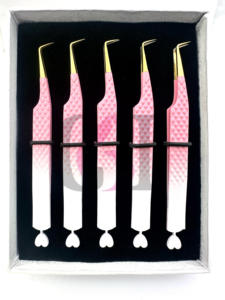 Professionnel Double Couleur Poudre Revêtement 90 Degrés Arrière Coeur Découpe Or Pointe Extension De Cils Pince À Épiler Outils De Beauté - Product Image 4