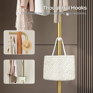 Gold Coat <b>Rack</b> Floor Standing Clothes <b>Rack</b> With <b>Hooks</b> and Thickened Base Metal Coat Stand for Hanging With L Shaped Coat Hanger - Product Image 3