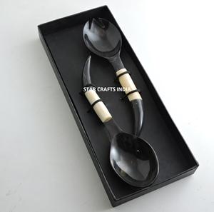 ชุดช้อนส้อมมีด้ามจับโลหะทองเหลืองและเขาควายชุดชามสลัดออกแบบได้ตามที่ต้องการ - Product Image 2