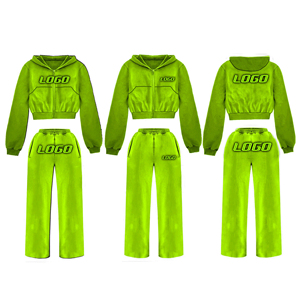 Ensemble deux pièces 100% coton pour femmes de haute qualité sweat à capuche court à épaules tombantes avec broderie et short lavé à l'acide pour l'hiver - Product Image 4