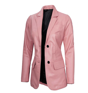 Chaqueta ajustada de cuero genuino 100% para mujer, chaqueta de negocios de alta calidad con un solo pecho, bolsillos con forro transpirable para invierno - Product Image 2
