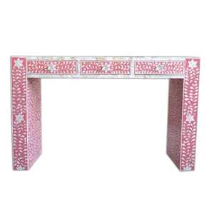 Table d'armoire décorative meubles de salon de chambre à coucher couleur rose Table de chevet en incrustation d'os de nacre fabriquée en Inde - Product Image 3