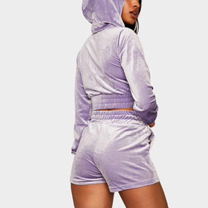 Vente en gros rose velours sweat à capuche zippé ensemble short 2 pièces décontracté coton survêtement femmes boutique Anti-Technics Logo Design OEM - Product Image 3