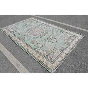 Vintage 6X9 pies verde blanco turco lana algas marinas alfombra clásica área grande Patchwork látex para decoración de la habitación del pasillo - Product Image 2