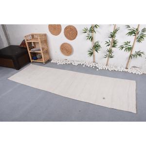 Tapis turc vintage 2,8x9 pieds, tapis uni beige et blanc - Product Image 3