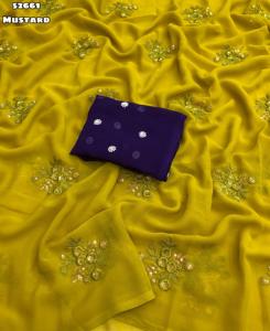 Elegante Sari de Georgette Sintética para Mujer Adulta con Diseño Floral Bordado y Lentejuelas, Ropa India Pakistaní - Product Image 4