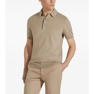 100% Cotton Men's Golf for <b>Shirt</b> Luxe Solid Knitted Formal Breathable with Embroidered Design Front Button Placket <b>Muscle</b> <b>Fit</b> - Product Image 5