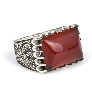 Anillo de Plata de Ley con Baño de Rodio para Hombre, con Piedra de Ágata Rectangular, para Uso Diario - Product Image 1