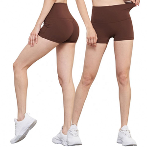 Pantalones cortos de gimnasio para entrenamiento de nailon 80% Spandex 20% para mujer, pantalones cortos transpirables para Yoga con levantamiento de glúteos con técnica teñida lisa - Product Image 2