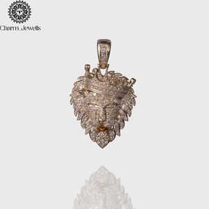 Charm_Jewells Pendentif Tête de Lion Couronnée en Argent 925 Plaqué Or 22K avec Moissanite Micro-Pavé Certifié IGI, Style Hip Hop Unisexe pour Homme - Product Image 5