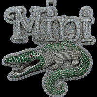 S925 Sterling Silver Crocodile Pendentif Bling Couleur Moissanite Diamant Glacé Personnalisé 3D Sauvage Féroce Animal Hip Hop Bijoux