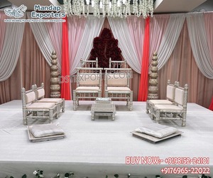 Traditional Wedding Mandap Furniture Set White and Gold High-Back Bridal Stage Chairs Punjabi Wedding Stage Maharaja Chairs UK - Product Image 6