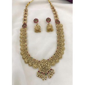 Designer Premium Quality Temple Jewelry <b>Set</b> with Gold Plated Lakshmi <b>Necklace</b> <b>Set</b> for <b>Bridal</b> and Wedding Wear for Women Wedding - Product Image 1