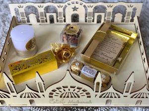 Plateau en bois avec motif de mosquée et lune Parfait pour l'Aïd Servant des dattes Bonbons Fruits secs et décoration de table festive - Product Image 4