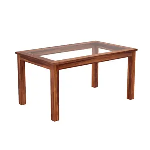 Leading Supplier of Modern Design High Quality Dining Room Furniture Solid Sheesham Wood Dining Table with Glass Top