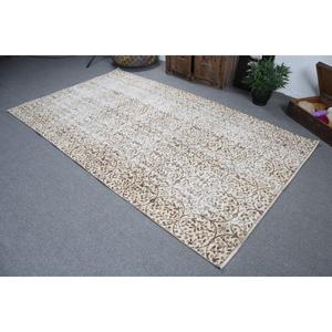 5.2x8.8 ft Turkish Large Rug, <b>Brown</b> White Vintage Floral <b>Wool</b> Rug - Product Image 4