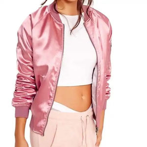 Women's Satin Jacket Hot Pink Color Wholesale School Wear Customized Satin Polyester Top Quality <b>Zipper</b> Women's Satin Jackets - Product Image 5