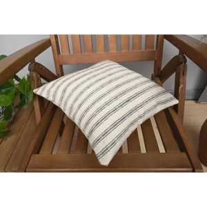 Subtle Striped Beige Wool Ikat Patchwork <b>Pillow</b> 14x14 Inch Luxury Decorative Cushion Woven Technique Vintage Fluffy for Living - Product Image 4