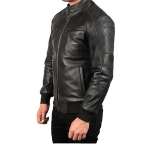 100% véritable haute rue hommes coupe ajustée veste en cuir col montant fermeture à glissière Satin doublure hiver respirant coupe-vent - Product Image 1