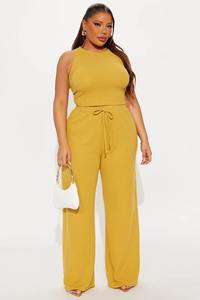 Vente en gros tendance Ensembles en coton pour femmes de la meilleure qualité Débardeur avec pantalon droit à jambe large pour femmes - Product Image 4