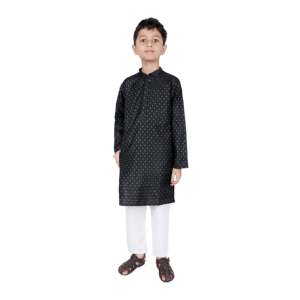 Conjunto de Kurta Tradicional Indio TRILOKI para Niños, Moderno, de Manga Larga, Amarillo, Jacquard, de Algodón, para Diwali - Product Image 1