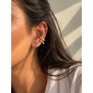 Pendientes de Clip con Flecos Marquise, Chapados en Oro, de Acero Inoxidable, con Detalles de Perlas y Diamantes, para Bodas y Regalos - Product Image 2