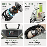 Skuter Listrik Retro 1000W 60V Streetbikes Moped Klasik 55km/jam E-Bike Komuter Perkotaan