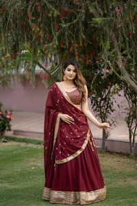 Lehanga Choli-cordoncillo de doble sándwich, bordado de lentejuelas e hilo, para trabajo y glúteos - Product Image 3