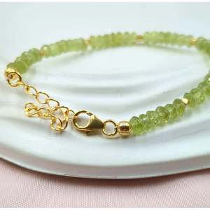 18K Gold Filled & 925 Sterling Silver Peridot Beaded Bracelet <b>Charm</b> <b>Bangles</b> with Pearl As Main Stone - Product Image 3