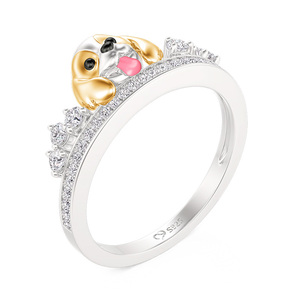 Jeulia Petland Cute Beagle Double Row <b>Ring</b>-<b>Adjustable</b> Gold Plated Vintage Style for Women - Product Image 2