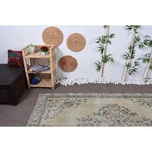 พรมตุรกี ขนาด 4.8x7.7 ฟุต พรมวินเทจ สีเบจ-น้ำเงิน ลายปะติดปะต่อ ทำจากขนสัตว์ - Product Image 5