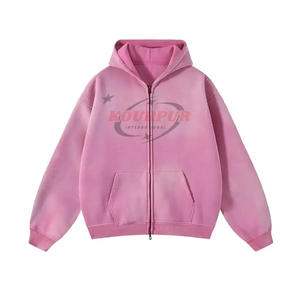 Últimos modelos de sudaderas con capucha para mujer de la fábrica, de 400 GSM, estilo desgastado por el sol, con cremallera, holgadas y de corte cuadrado. - Product Image 3