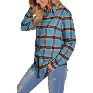Camisa de Franela Casual Entallada de Manga Larga para Mujer, Lisa, Teñida, con Botones, 100% Algodón, Manga Ancha, Servicio OEM - Product Image 4